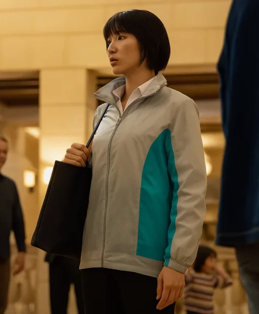 Usaji Grey & Blue Color-Block Zipper Jacket